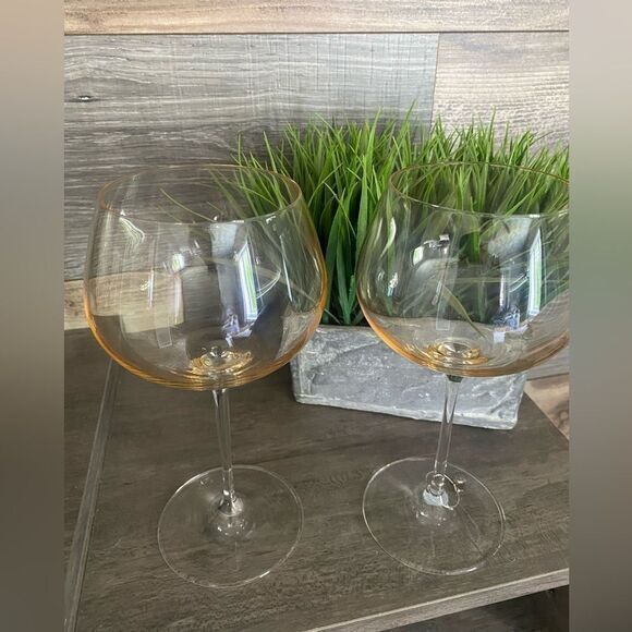 Other - - Set Of 2 Crystal 12 oz Gold Ombré Long‎ Stem Wine Glasses